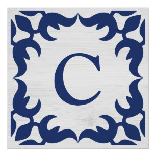 Poster Monogramme encadré en Filigree en bleu marine