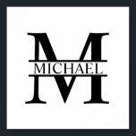Poster Monogramme et nom personnalisés<br><div class="desc">Monogramme personnalisé et cadeaux de nom avec monogramme personnalisé et nom dans le style de police serif classique. Parfait comme décors de maison, cadeaux de ménage, cadeaux de vacances pour la famille, les jeunes mariés et plus.</div>