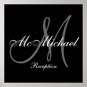 Poster Monogramme et nom Symbole de réception de mariage