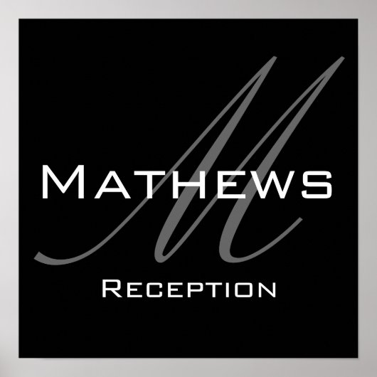 Poster Monogramme et nom Symbole de réception de mariage (Devant)