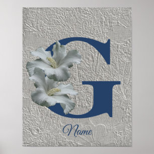 Poster Monogramme Fleur d'Hibiscus Initiale G Votre Nom
