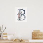 Poster Monogramme floral bleu initial B (Cuisine)