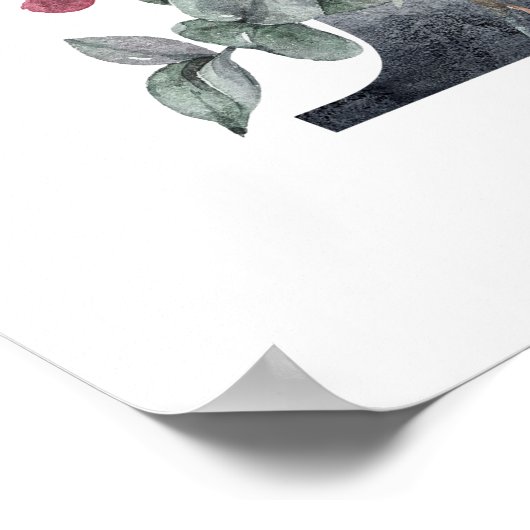 Poster Monogramme floral bleu initial B (Coin)