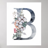 Poster Monogramme floral bleu initial B (Devant)