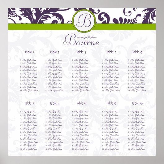 Poster Monogramme Floral Damask Siège Graphique 10 Tablea (Devant)