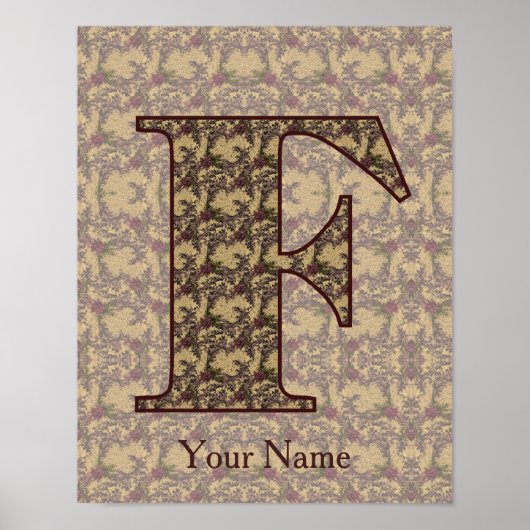 Poster Monogramme floral initial F personnalisé (Devant)