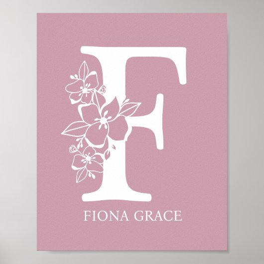 Poster Monogramme floral lettre F Nom Nurserie Moderne (Devant)