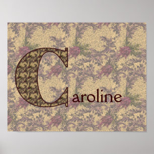 Poster Monogramme floral vintage initiale C personnalisé