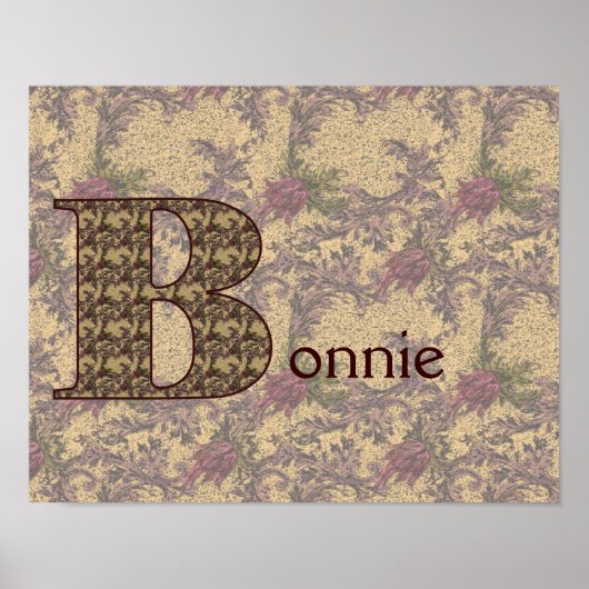 Poster Monogramme Floral Votre Nom Initial B Élégant (Devant)