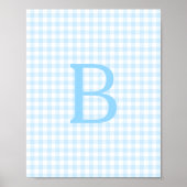 Poster Monogramme Gingham Bleu Pastel et Blanc (Devant)