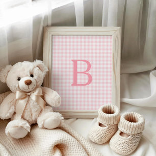 Poster Monogramme Gingham Rose Pâle et Blanc