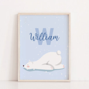 Poster Monogramme Hiver Polar Ours Nourriture Décor Mur