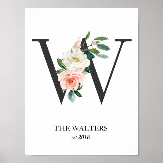 Poster Monogramme Imprimer, Lettre W, Cadeau Mariage, Pép (Devant)