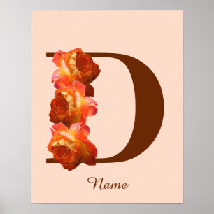 Poster Monogramme initial D personnalisé Rose orange