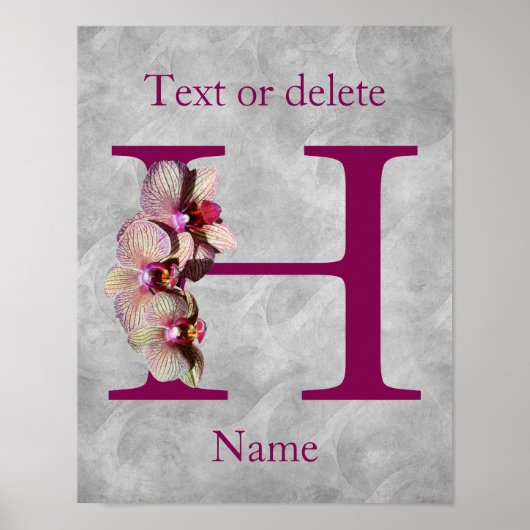 Poster Monogramme Initial Élégant Orchidée H Personnalisé (Devant)