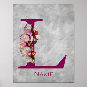 Poster Monogramme Initial Élégant Orchidée L Personnalisé