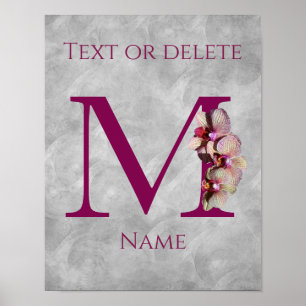 Poster Monogramme Initial Élégant Orchidée M Personnalisé