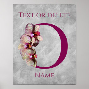 Poster Monogramme Initial Élégant Orchidée O Personnalisé