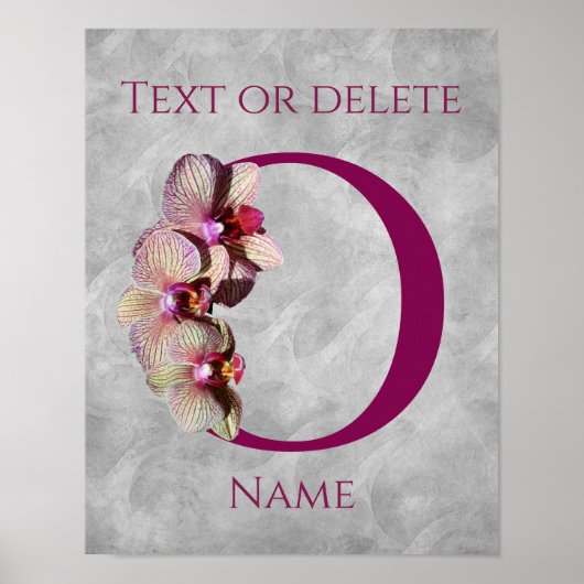 Poster Monogramme Initial Élégant Orchidée O Personnalisé (Devant)