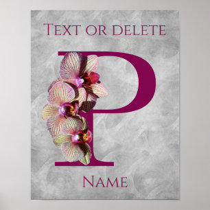Poster Monogramme Initial Élégant Orchidée P Personnalisé