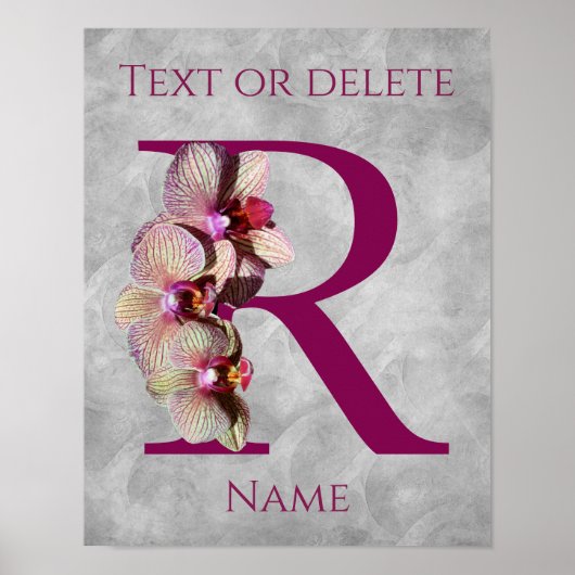 Poster Monogramme Initial Élégant Orchidée R Personnalisé (Devant)