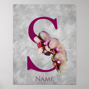 Poster Monogramme Initial Élégant Orchidée S Personnalisé