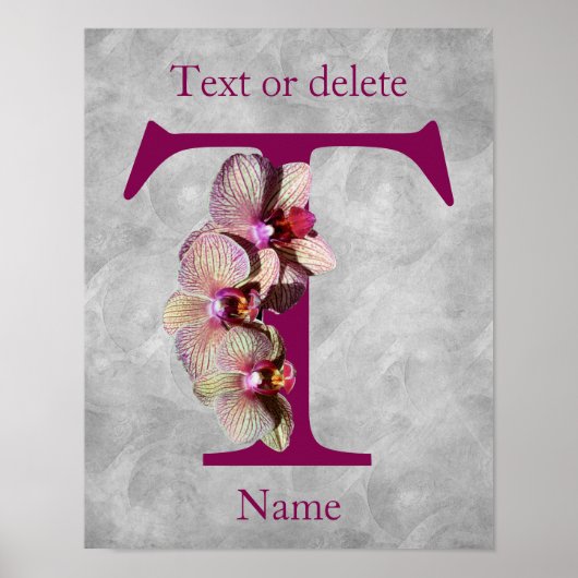 Poster Monogramme Initial Élégant Orchidée T Personnalisé (Devant)