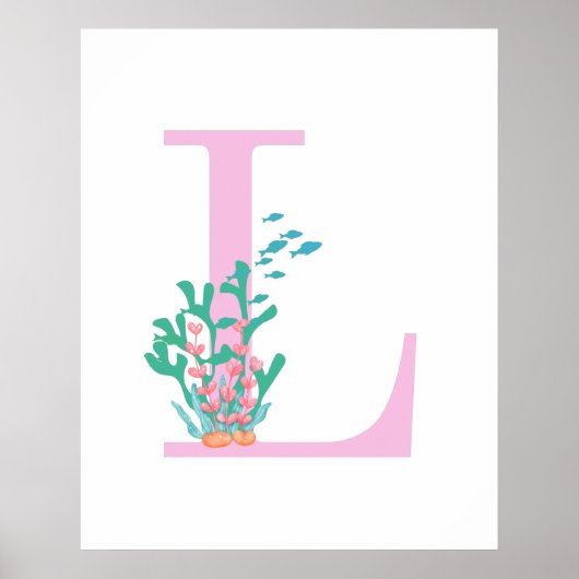 Poster Monogramme initial L Monogramme rose Turquoise Cor (Devant)