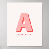 Poster Monogramme Initial Personnalisé Moderne Rétro Rose (Devant)
