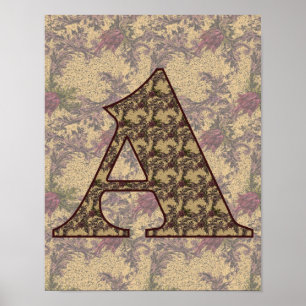 Poster Monogramme Initiale A Élégant Floral Vintage