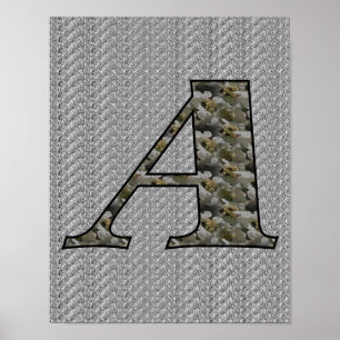 Poster Monogramme Initiale A Fleurs d'Hydrangea