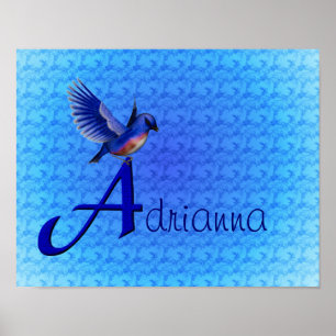 Poster Monogramme initiale A personnalisée Bluebird
