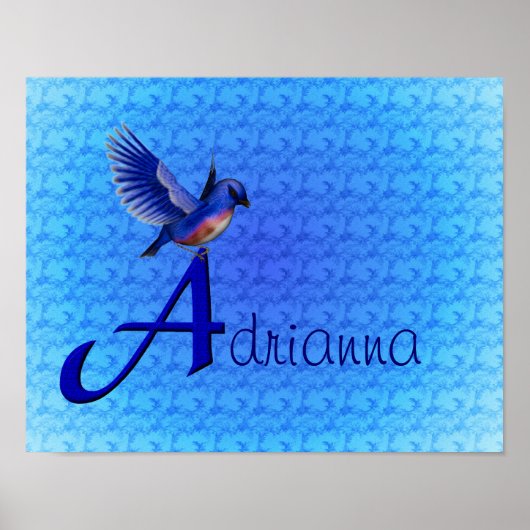 Poster Monogramme initiale A personnalisée Bluebird (Devant)