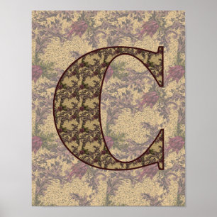 Poster Monogramme Initiale C Élégant Floral Vintage
