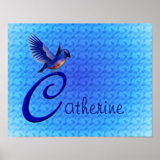 Poster Monogramme Initiale C Nom Personnalisé Bluebird (Devant)