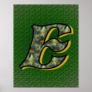 Poster Monogramme Initiale E Art Floral de Marguerites
