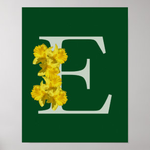 Poster Monogramme initiale E personnalisé jonquille