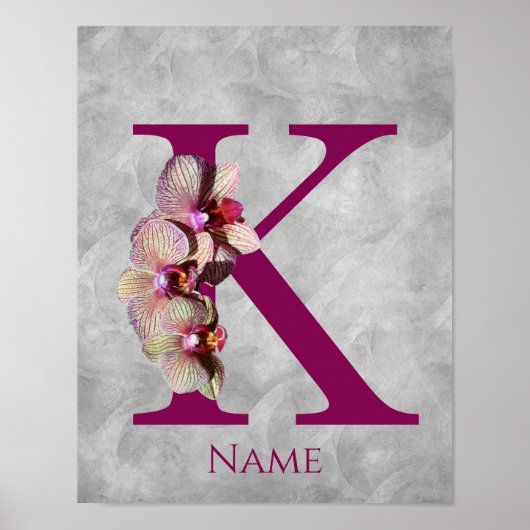 Poster Monogramme Initiale Élégant Orchidée K Personnalis (Devant)
