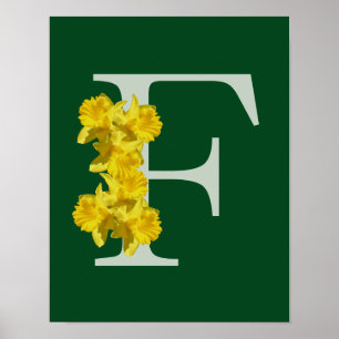 Poster Monogramme initiale F personnalisée jonquille
