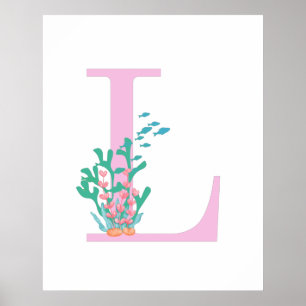 Poster Monogramme Initiale L Monogramme Rose Sarcelle Cor