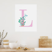 Poster Monogramme Initiale L Monogramme Rose Turquoise Co (Cuisine)