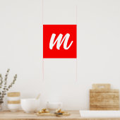 Poster Monogramme initiale lettre calligraphiée rouge bla (Cuisine)