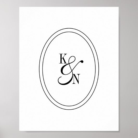 Poster Monogramme Initiale Moderne Noir Blanc Couple Mari (Devant)