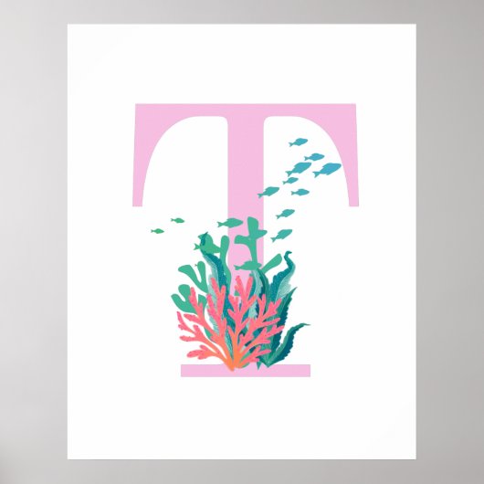 Poster Monogramme Initiale Monogramme Rose Turquoise Affi (Devant)
