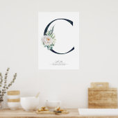 Poster Monogramme lettre C Fleurs blanches et feuillage (Cuisine)