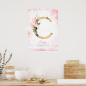 Poster Monogramme Lettre C Or Feuilles Magnolia Rose Flor (Cuisine)