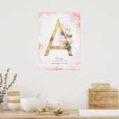 Poster Monogramme lettre feuilles dorées fleurs de magnol (Cuisine)