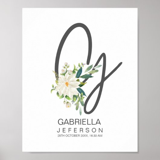 Poster Monogramme Lettre G Décor Floral Rose (Devant)