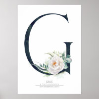 Monogramme lettre G Fleurs blanches et verdure