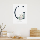 Poster Monogramme lettre G Fleurs blanches et verdure (Cuisine)
